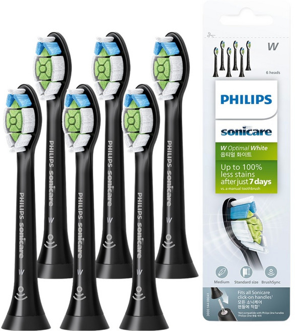 PHILIPS 飛利浦 韓國 Sonicare Optimal White 牙刷刷頭 黑色 6入, HX6066/91, 1個