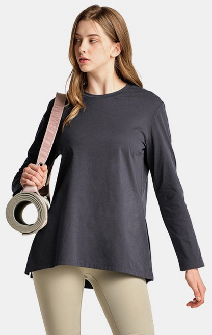 테슬라 여성용 루즈핏 허리매듭 캐주얼 긴팔 티셔츠