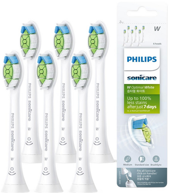 필립스코리아 W 옵티멀 화이트 칫솔모 화이트 6p, HX6066/14, 1개