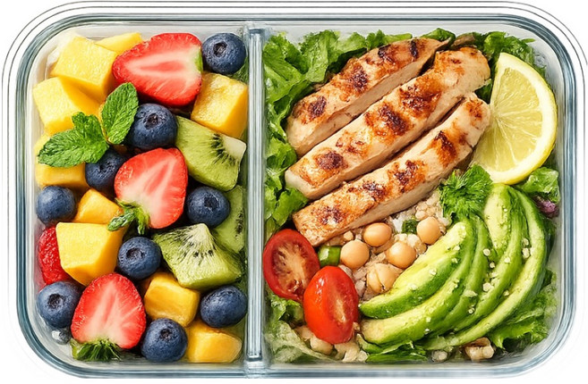 발룬피니 내열유리 나눔 칸막이 밀폐용기 직사각 2칸, 1개, 640ml