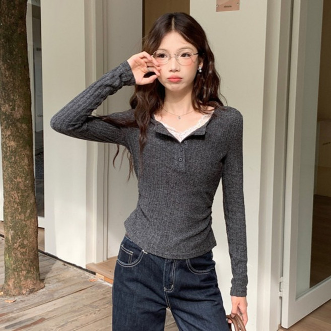 루나걸 여성용 킬리너튼 슬림핏 긴팔 티셔츠 L26SPT011304