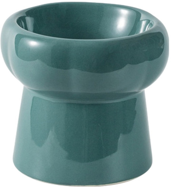 REDPUPPY 寵物蘑菇陶瓷寵物碗 高款, 深綠色, 1個
