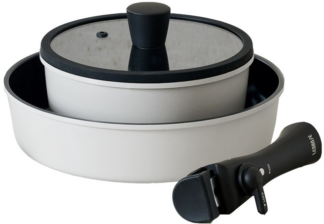 르난세 인덕션 오레오 IH 탈부착 핸들 쿡웨어 세트 4개, 라이트 그레이 + 블랙, 1세트, 냄비 + 유리뚜껑 + 멀티팬 + 탈부착멀티핸들