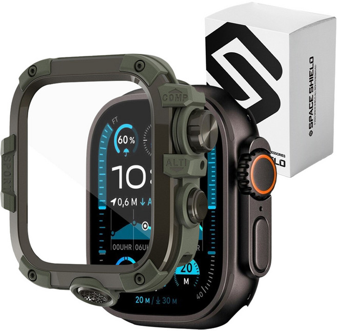 스페이스쉴드 애플워치 시리즈 호환 택티컬 가드 PC 범퍼 케이스 + 필름 세트, 카키티타늄, 1세트