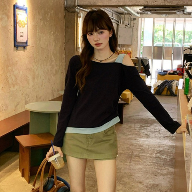 루나걸 여성용 즈기에시 페이크 오프숄더 티셔츠 L26SPT011307