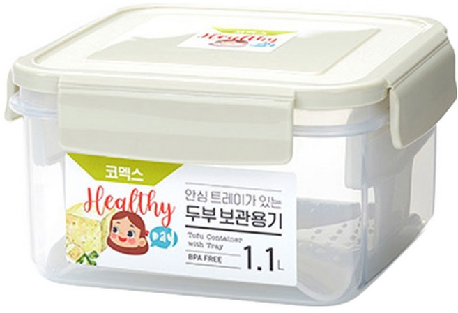 코멕스 안심트레이가 있는 두부보관용기 1.1L, 1개