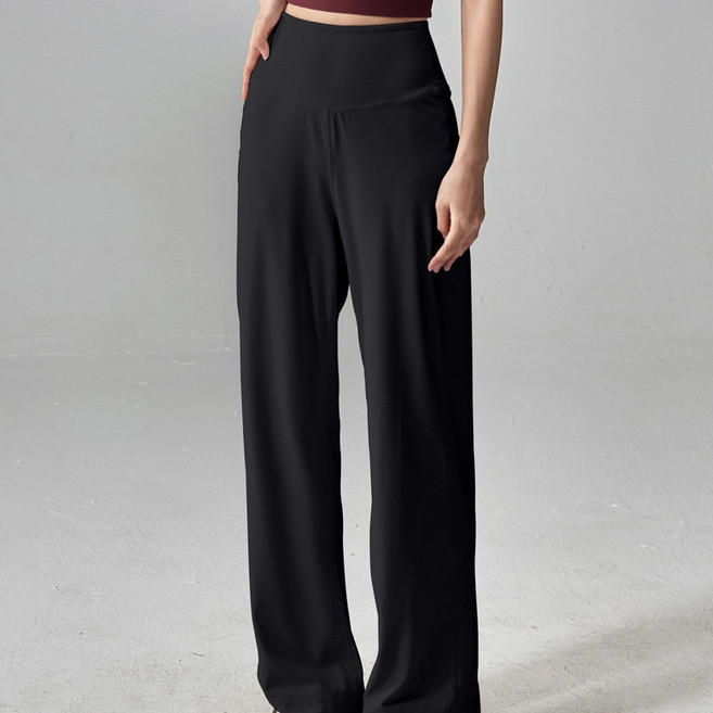 더시럽 여성용 하이웨스트 요가 헬스 스트레이트 와이드 팬츠