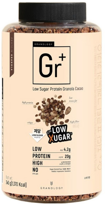 그라놀로지 Gr플러스 저당 프로틴 그래놀라 카카오, 340g, 1개