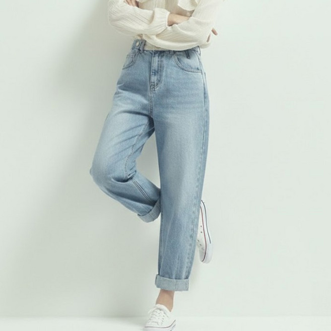 메이첼 여성용 울리몬 빅사이즈 워싱 라인 배기 데님 팬츠 12443