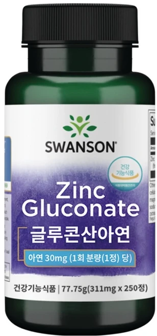 스완슨 글루콘산아연 30mg, 250정, 1개 - 쿠팡