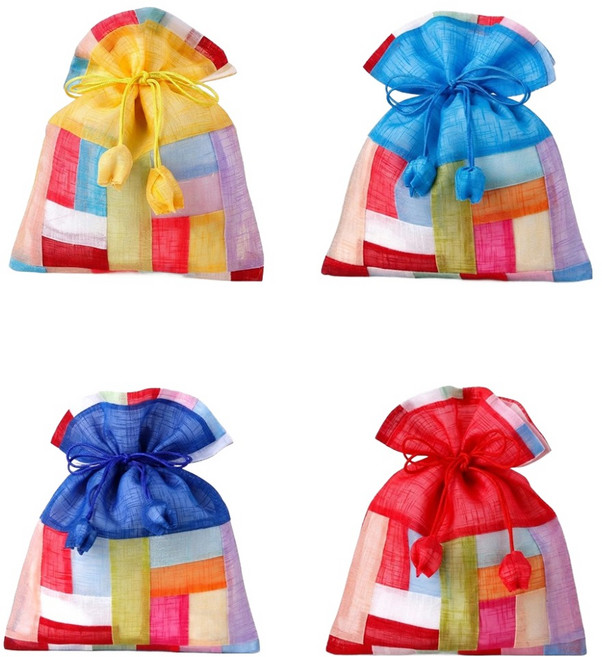 indi.k 傳統彩色福袋4件組, 迎春花黃, 天空藍, 靛藍, 緋紅, 1套