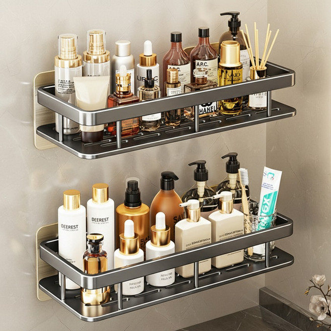 쉐리엘 고급 알루미늄 무타공 욕실 정리선반, 그레이, 2개