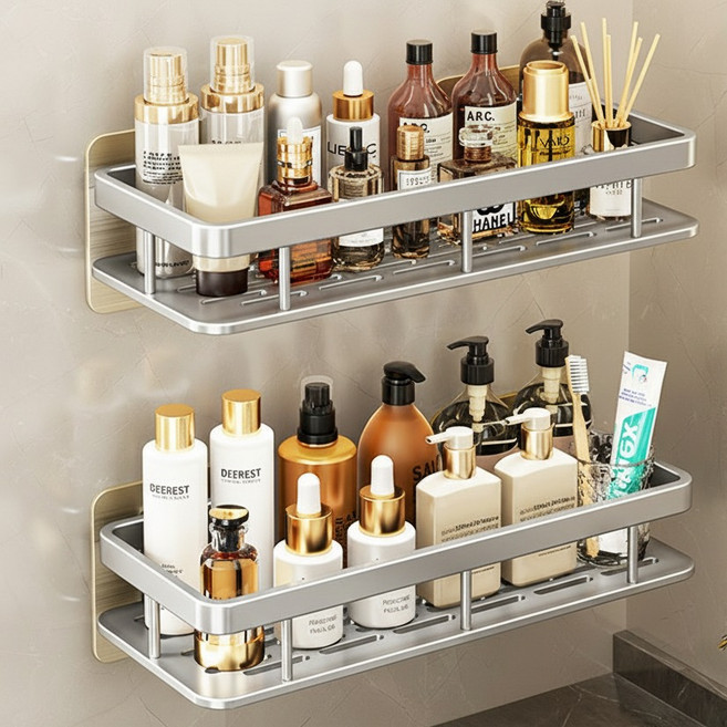 쉐리엘 고급 알루미늄 무타공 욕실 정리선반, 실버, 2개
