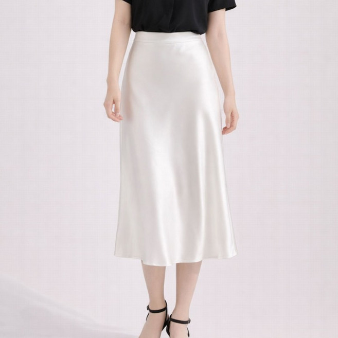 더시럽 여성용 테일 새틴 미디 라인 스커트