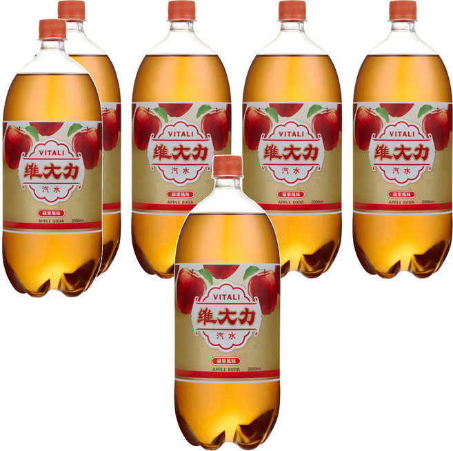 維大力 蘋果風味汽水, 2L, 6個