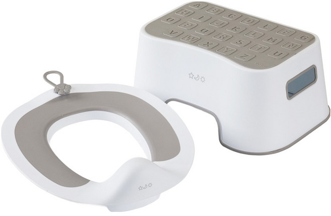 톨스토이 유아용 큐티슬림 변기 보조 시트 + 뉴 스페이스 디딤대 세트, 그레이