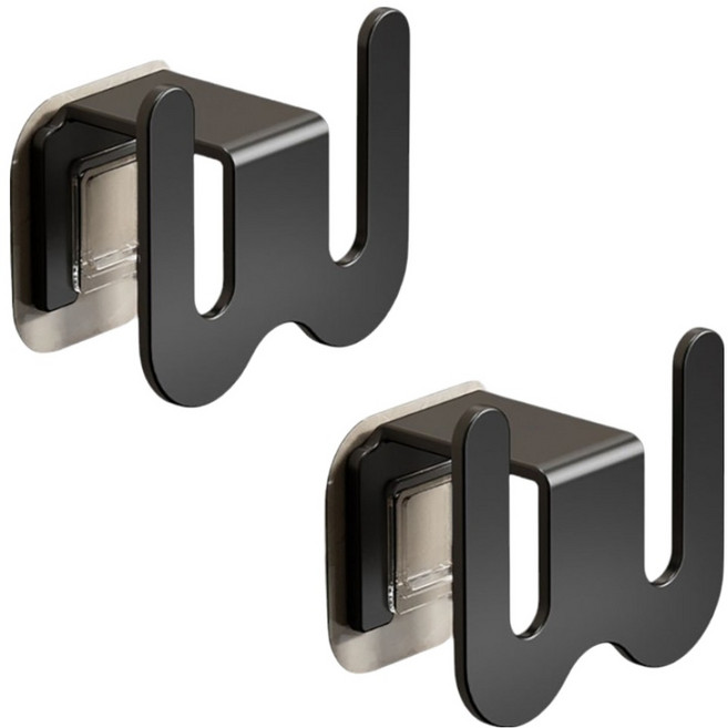 굿앤칩 W자 다용도 욕실 무타공 슬리퍼 실내화 거치대 2p + 접착 스티커 2p 세트, 블랙, 1세트