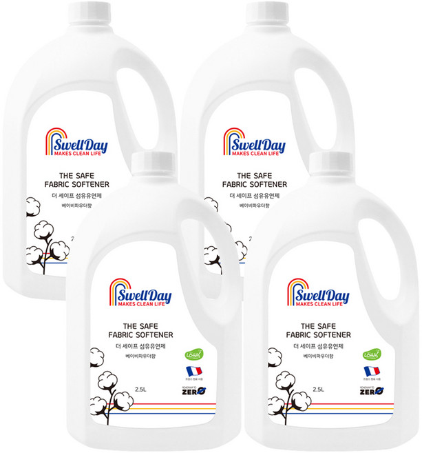 스웰데이 더 세이프 섬유유연제 베이비파우더향, 2.5L, 4개