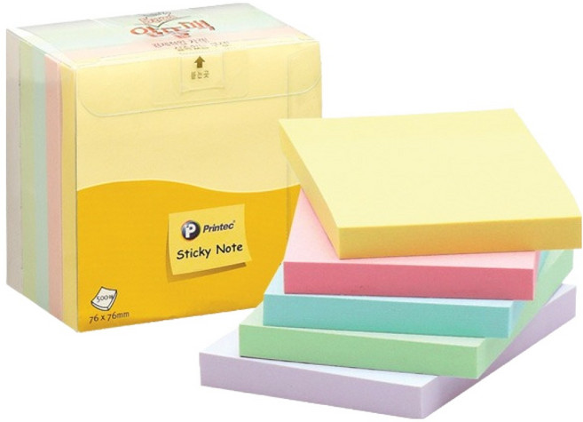프린텍 오피스팩 스티키노트 76 x 76 mm 5종 x 100p 세트 A7676M, 5색 mix, 1세트
