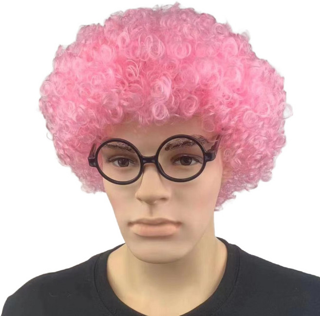 문구담 꼬불꼬불 컬러 삐에로머리 파티용 코스프레 소품 가발, 연핑크, 1개