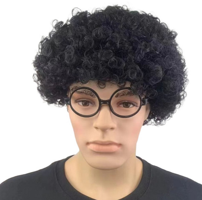 문구담 꼬불꼬불 컬러 삐에로머리 파티용 코스프레 소품 가발, 블랙, 1개