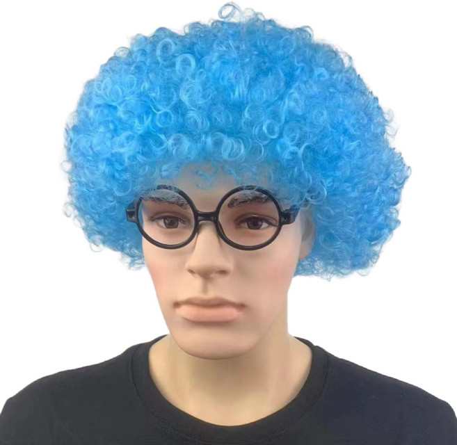 문구담 꼬불꼬불 컬러 삐에로머리 파티용 코스프레 소품 가발, 연한파란색, 1개