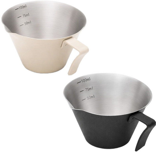 LANO 304 스텐 에스프레소 눈금 샷잔 100ml x 2종 세트, 크림, 블랙, 1세트