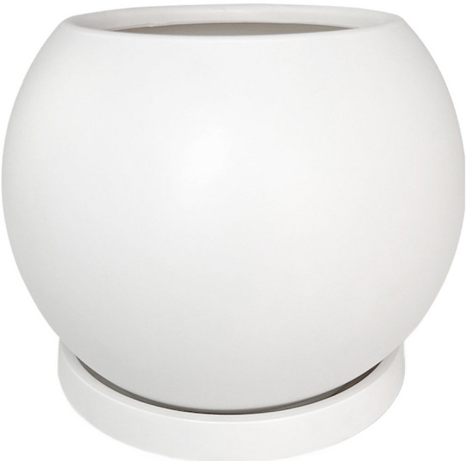 데일드 플라스틱 인테리어 달항아리 화분 + 받침 세트, 화이트, 1세트