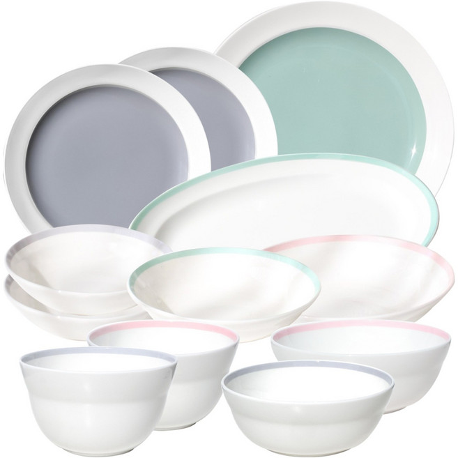 한국도자기 본차이나 쿠잉 홈 2인 식기세트 12p, 혼합색상, 1세트, 8종