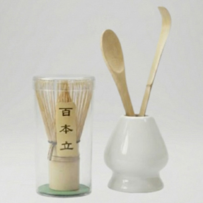 Chaoreum 抹茶茶筅工具組, 白色, 1套, 茶筅 + 茶筅架 + 茶杓 + 茶匙