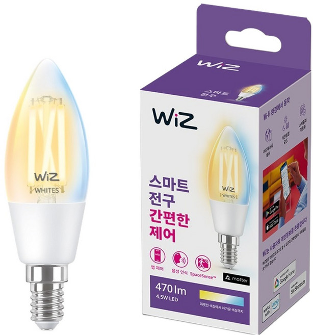 WiZ 필립스 위즈 스마트 LED 웜앤쿨 화이트 캔들 E14 4.5W, 기타색, 1개
