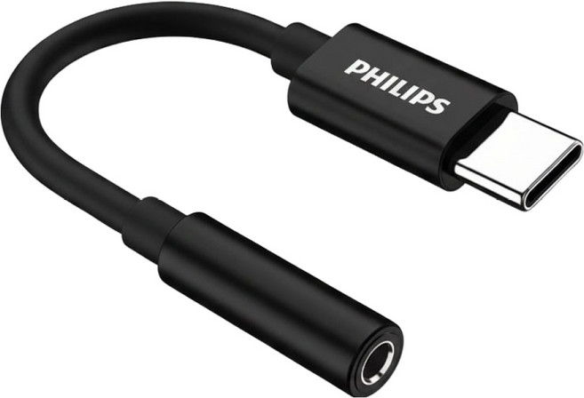 필립스 C타입 3.5mm 이어폰 변환 젠더 오디오 AUX 헤드셋 마이크 연결잭 DAC 칩 내장, 11cm, Black, 1개