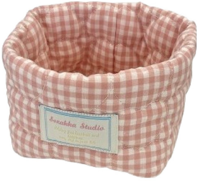 마켓피오 홈 러블리 체크 무늬 패브릭 수납 바구니, 타입1, 1개