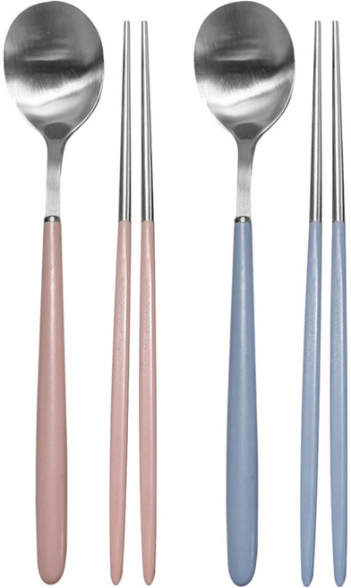 영수산업카멜 스텐 한식 파스텔 샤틴 수저세트, 핑크, 블루, 1세트, 숟가락 2p + 젓가락 2p