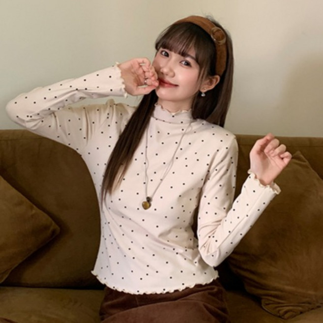 어썸풀 여성용 구스타픈 도트 원터치 반폴라 긴팔 티셔츠 A26SPT011506