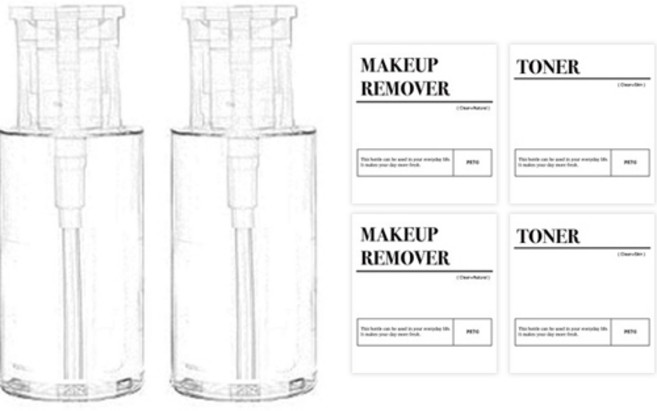 뉴앤룩 누르는 펌핑 욕실 디스펜서 리무버 공병 50ml x 2p + 메이크업 리무버 2p + 토너 라벨 2p 세트, 1세트, 투명(공병)