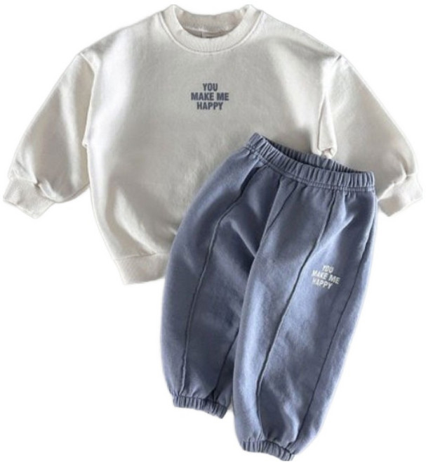 베베니즈 심플레터링 맨투맨 + 절개 팬츠 세트