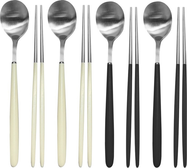 영수산업카멜 스텐 한식 파스텔 샤틴 수저세트, 아이보리, 아이보리, 블랙, 블랙, 1세트, 숟가락 4p + 젓가락 4p