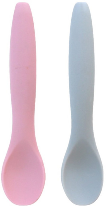 쑥쑥 실리콘 이유식 스푼 2종 세트, 피치, 그레이, 1세트