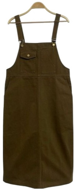 Chic Black Creakin 基本款簡約棉質口袋吊帶連身裙 cpops10437c5c, 卡其色