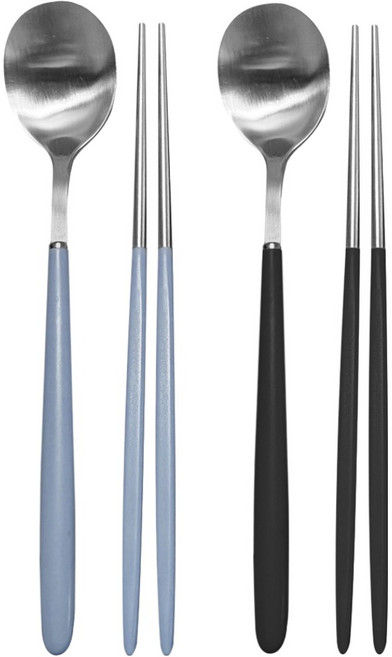 영수산업카멜 스텐 한식 파스텔 샤틴 수저세트, 블루, 블랙, 1세트, 숟가락 2p + 젓가락 2p