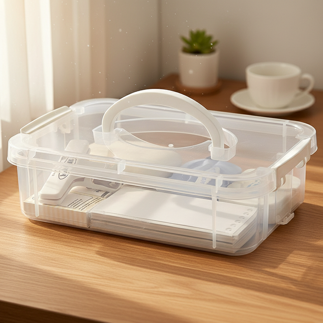 조인메이드 4단 휴대용 수납 적층형 칸막이 문구류 화장품 장난감 서랍형 정리함 1단 YFX3399, 투명, 1개