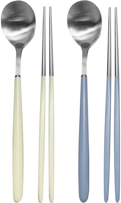 영수산업카멜 스텐 한식 파스텔 샤틴 수저세트, 아이보리, 블루, 1세트, 숟가락 2p + 젓가락 2p