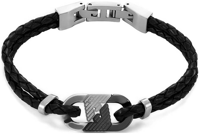 엠포리오아르마니 남성용 더블 브레이드 가죽 팔찌 EGS3171040