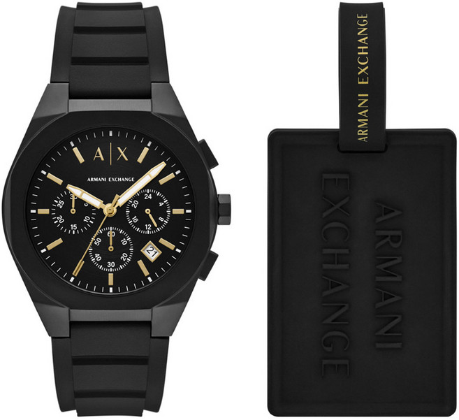 아르마니익스체인지 남성용 싱크 크로노그래프 우레탄 시계 + 러기지 태그 세트 AX7165SET