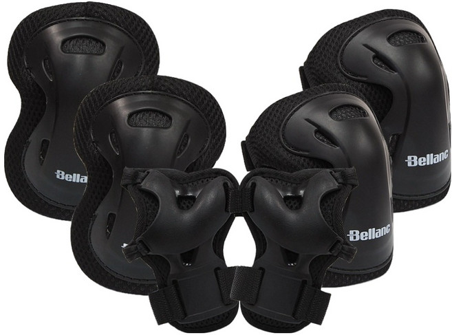 벨랑 아동용 인라인 손목 팔꿈치 무릎 보호대 세트, 블랙, 1세트