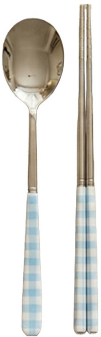 보겐 루미 체크 수저 세트, 민트, 1세트, 숟가락 + 젓가락