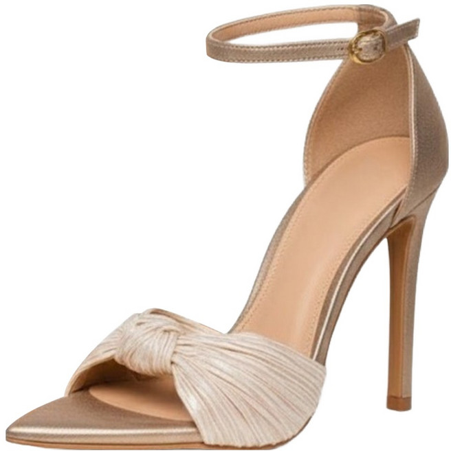 Paperments 女款 Luluru 亮片百褶尖頭繫帶高跟鞋 10471, 米色, 235