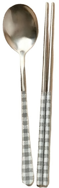 보겐 루미 체크 수저 세트, 그레이, 1세트, 숟가락 + 젓가락