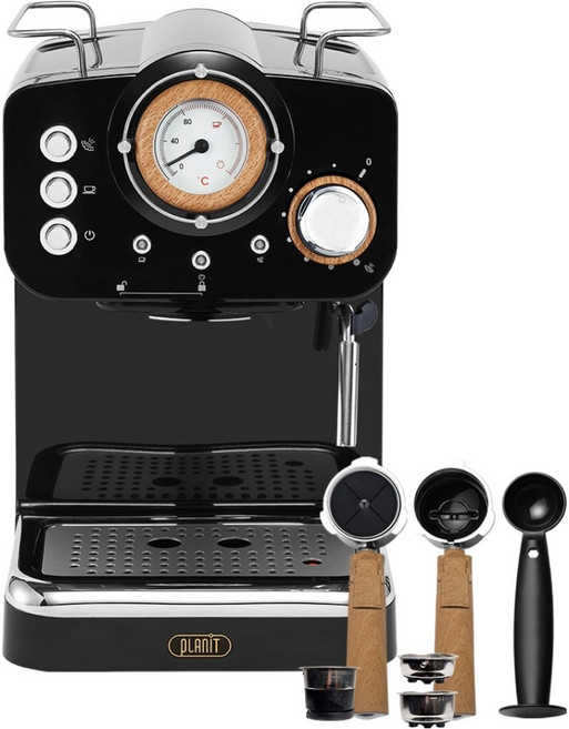 플랜잇 NEW 4in1 홈카페 캡슐커피 겸용 노르딕 반자동 커피머신, 제트블랙, PCM-NF15B
